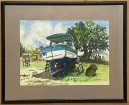 WATERCOLOUR OF SCENE FROM OISTINS BARBADOS SIGNED K.D.B.