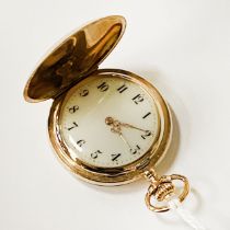 MINT CONDITION 14CT GOLD ENGINE TURNED FULL HUNTER POCKET WATCH WITH POSSIBLY GOLD HANDS (SET