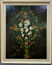 EUROPEAN SCHOOL FLOWERS IN THE ARRANGEMENT OF A CROSS OIL ON CANVAS 19th CENTURY