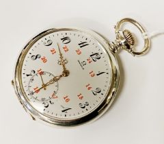 800 SILVER OPEN FACE OMEGA POCKET WATCH WITH RED DETAILS
