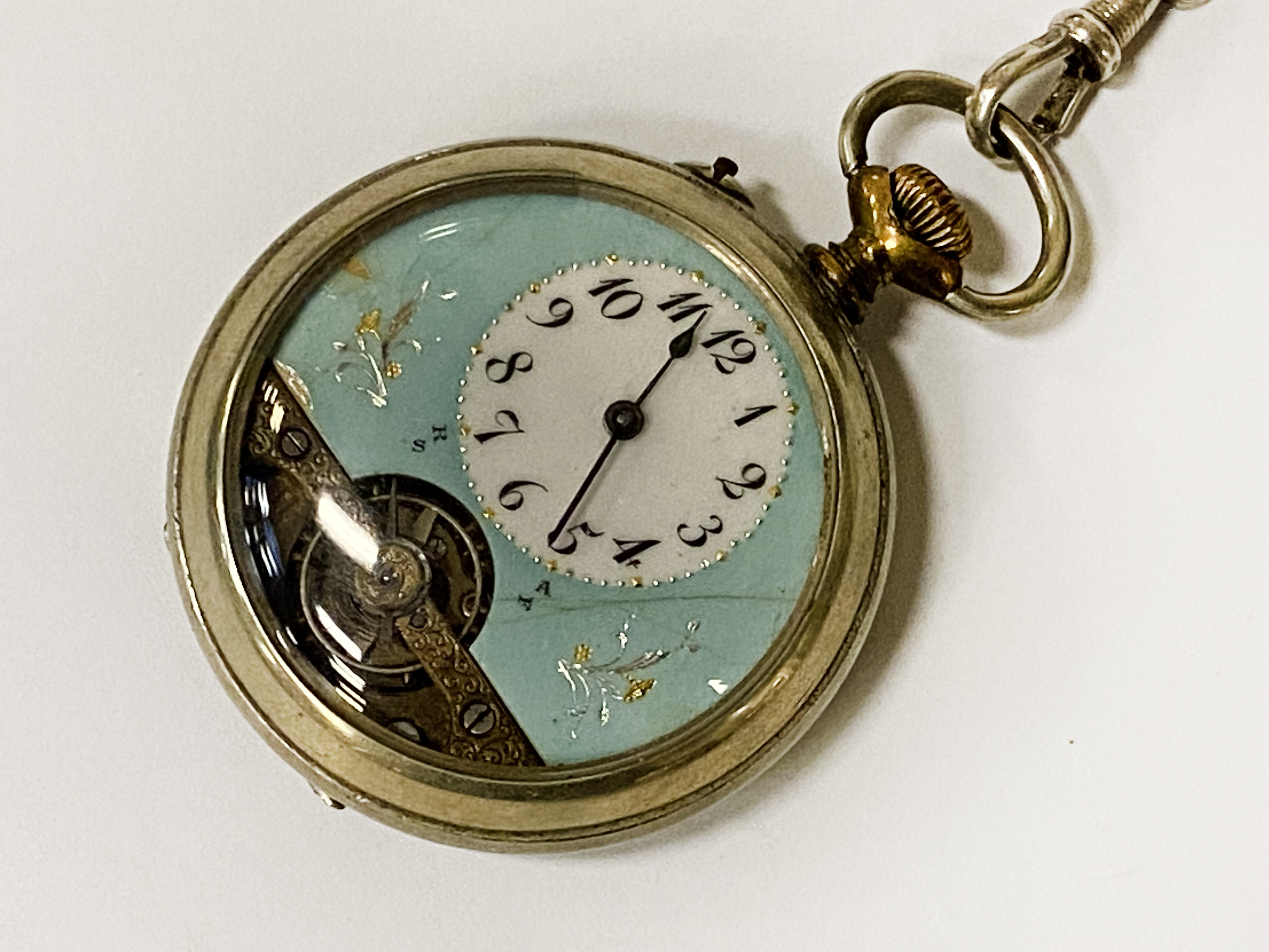 HEBDOMAS 8 DAY POCKET WATCH WITH ALBERT CHAIN A/F - Image 2 of 3