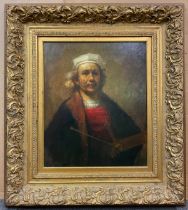 AFTER REMBRANDT HARMENSZ VAN RIJN SELF PORTRAIT OIL ON CANVAS 20th CENTURY