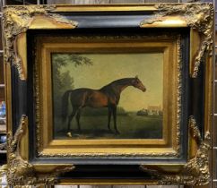 JOHN SKEAPING FRAMED PRINT - HORSE RACING STUDY ENTITLED ''ONLY TWO IN IT'' WITH A SMALL GILT FRAMED