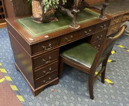 MAHOGANY LEATHER TOP DESK & CHAIR - A/F