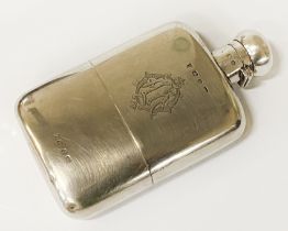 HM SILVER HIP FLASK INITIALLED ''A H'' - 9 OZS APPROX
