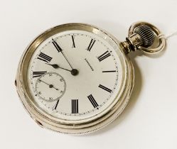 SILVER OPEN FACED POCKET WATCH LONGINES LONDON 1884 (SETTING HANDS AT 2 O'CLOCK SMALL LEVER) ''FIRST