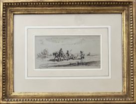 JULES JACQUES VEYRASSAT (1828-1893). FRENCH. PEN AND INK. “OFF TO THE FIELDS”. SIGNED AND DATED