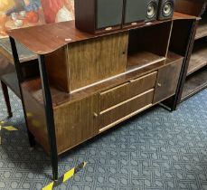 MID CENTURY SIDEBOARD WITH GLAZED SHELVES