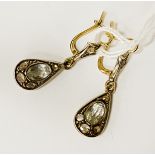 14CT GOLD ROSE CUT DIAMOND & WHITE SAPPHIRE ANTIQUE EARRINGS