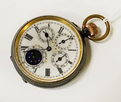 GUN METAL MOONPHASE POCKET WATCH - WORKING