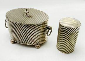 SILVER PLATED BOX WITH MATCHING CONTAINER & INSCRIBED CHAFFING DISH