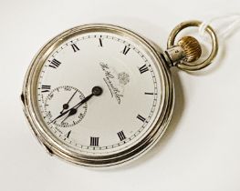 H/M SILVER OPEN FACE THOMAS RUSSELL & SON POCKET WATCH WITH ENGRAVING ''PRESENTED FROM MR & MRS L