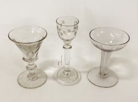 3 JACOBITE 18THC TOASTING DRINKING GLASSES - 2 ENGRAVED- 1 TO RIM ''WILLIAMS'' IN DIAMOND POINT OR
