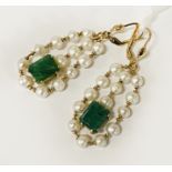 14CT GOLD PEARL & EMERALD EARRINGS