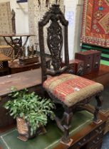 JAPANESE MUG STYLE PLANTER WITH PLANT WITH HEAVILY CARVED ENGLISH CHAIR