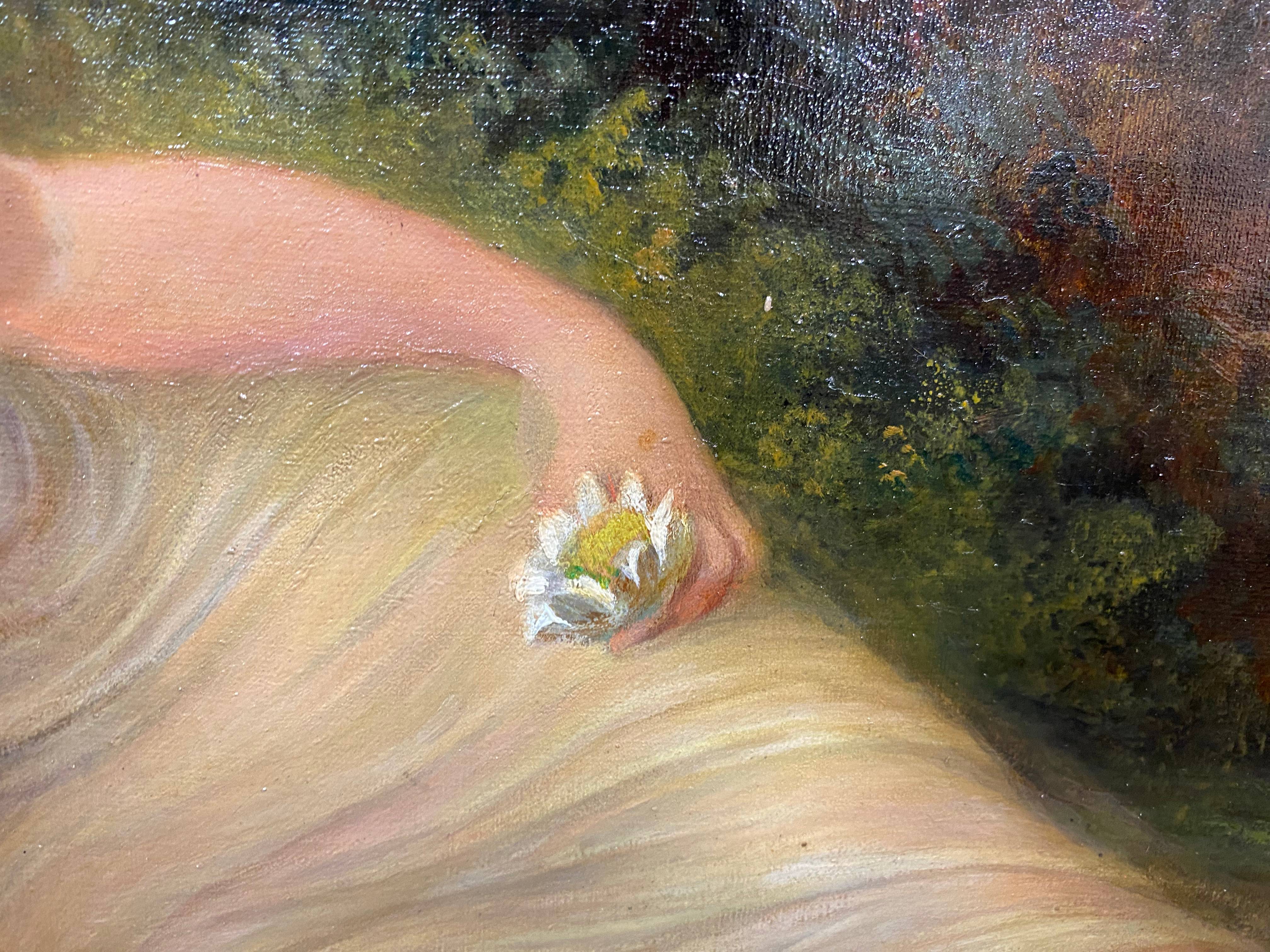 PRE-RAPHAELITE NUDE BY A STREAM WITH FLOWERS OIL ON CANVAS 19th ...