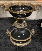 EQUINE & FEMALE ORNATE BLACK & BRASS CENTREPIECE WITH ANOTHER