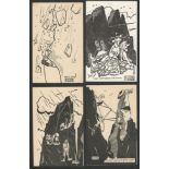 FOUR MOUNTAIN ROCK CLIMBING RICHARD FISHER MOUNTAINEERING COMIC HUMOUR POSTCARDS