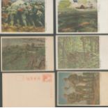 SET OF TEN VINTAGE MILITARY JAPANESE POSTCARDS IN ORIGINAL ENVELOPE (INCLUDING FIVE BLANK CARDS)