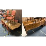WALNUT DINING TABLE, EIGHT CHAIRS & SIDEBOARD