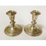 PAIR ENGRAVED SILVER CANDLESTICKS 11CMS (H) APPROX