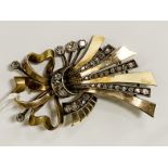 10CT GOLD ROSE CUT DIAMOND BROOCH - APPROX 1.5-2 CTS - APPROX 14 GRAMS