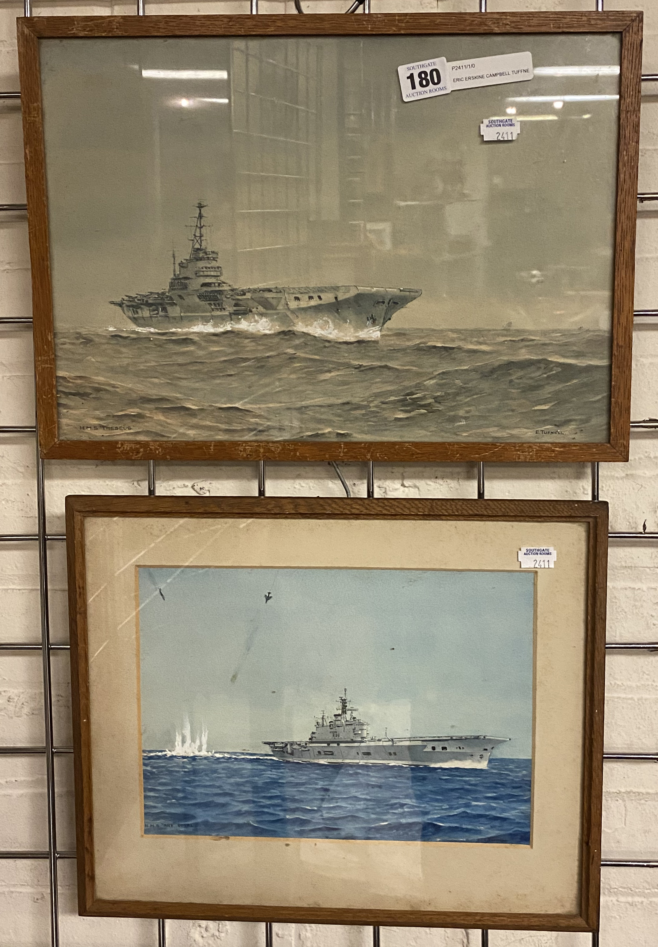ERIC ERSKINE CAMPBELL TUFFNELL - 2 WATERCOLOURS: HMS ARK ROYAL & HMS THESEUS