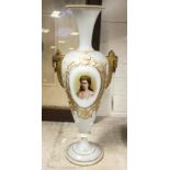 HAND PAINTED NEO CLASSICAL OPALINE VASE A/F 43CMS (H) APPROX