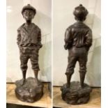 LARGE BRONZE WHISTLING BOY - SIGNED 74CMS (H) APPROX