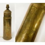 TRENCH ART CONVERTED LAMP WW1 SHELL CASE WITH INSCRIBED PICTURE