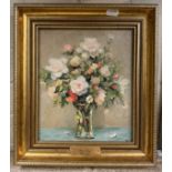 WITHDRAWN MARCEL DYF OIL PAINTING OF FLOWERS 34CMS (H) X 30CMS (W) OUTER FRAME