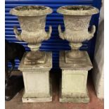 PAIR OF ORNATE URNS ON STAND - A/F - 148'' (H)