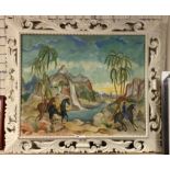 ORNATE PICTURE - ARABIC PAINTING SIGNED OIL ON CANVAS - 115 X 135 CMS - OUTER FRAME