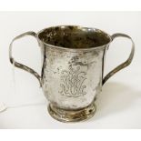 GEORGIAN STERLING SILVER DOUBLE HANDLED TANKARD -3OZS APPROX -8.5CMS (H)
