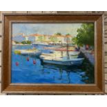 SERGE MENYAYEV (BORN IN 1957) BOAT CLUB - OIL ON CANVAS 30CM X 40CM