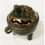 BRONZE CHINESE LIDDED CENSER 16CMS (H) APPROX