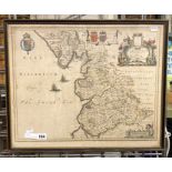 LANCASTRIA PALANTINATUS ANGLIS LANCASTER ET LANCASHIRE - FRAMED EARLY MAP - JOHANNES BLAEU 1646