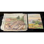 COLLECTION OF AUGUST WEDEL LANDSCAPE PAINTINGS & A WATERCOLOUR - UNFRAMED