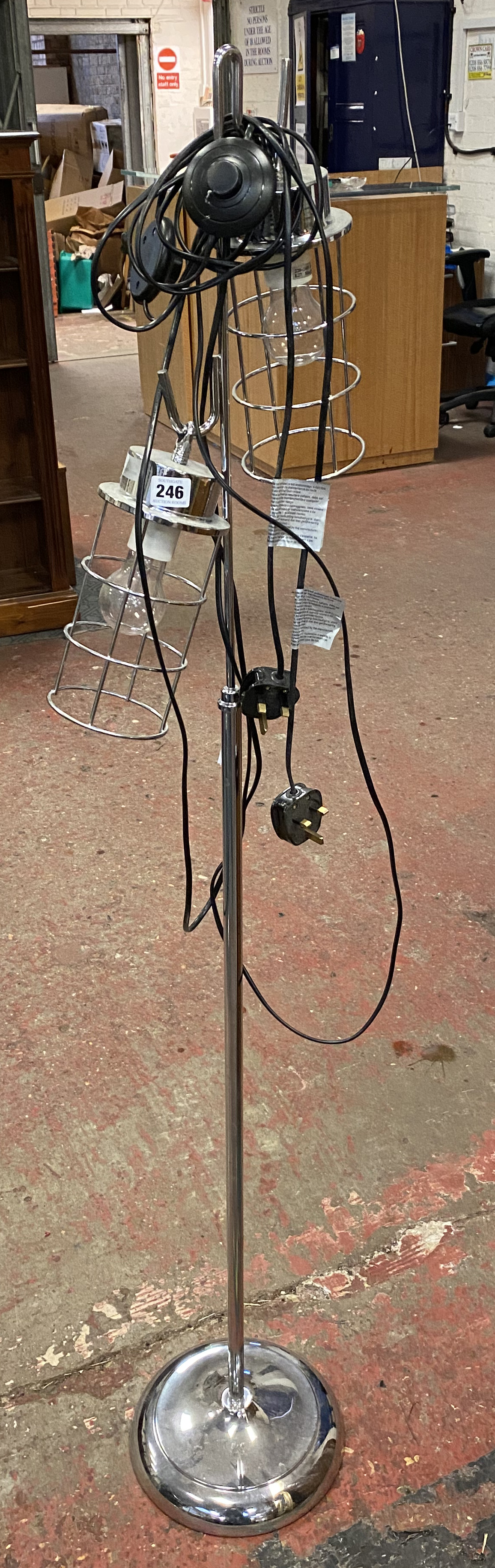 CHROME INDUSTRIAL STYLE TWIN LIGHT FLOOR LAMP