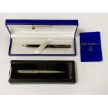 WATERMAN ROLLER BALL PEN IN ORIGINAL BOX WITH PAPERS WITH A PARKER HARLEQUIN PEN