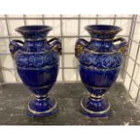 VICTORIAN PAIR OF BLUE URNS A/F - 30 CMS (H) APPROX