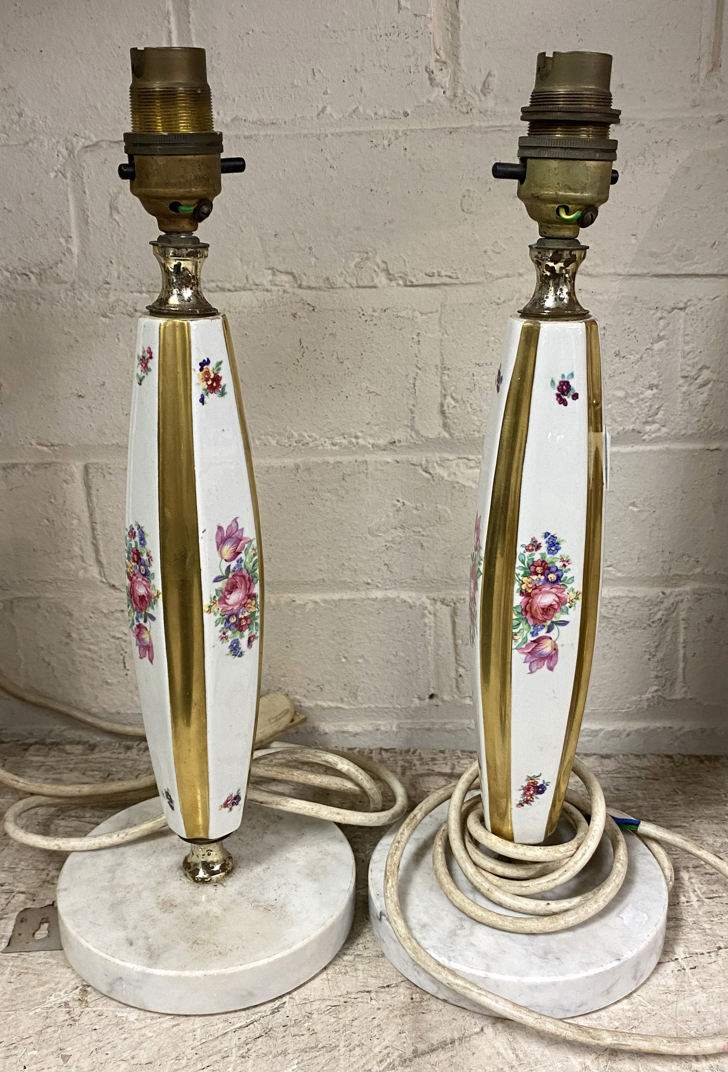 PAIR OF FLORAL PORCELAIN TABLE LAMPS A/F