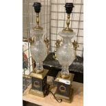 PAIR CUT GLASS SWAN HANDLE LAMPS - 63 CMS (H) APPROX