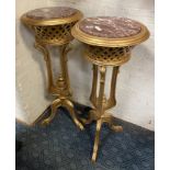 PAIR OF MARBLE TOP GILT WOOD STANDS