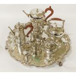 HM SILVER MINIATURE TEASET ON TRAY APPROX 62OZ (IMP) A/F