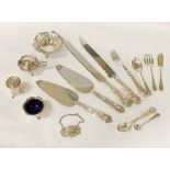 QTY OF SILVER CUTLERY & CONDIMENTS