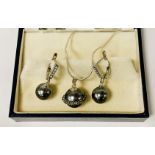 STERLING SILVER SET OF GREY SHELL PEARL PENDANT & EARRINGS