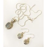 STERLING SILVER OPAL EARRINGS, PENDANT & CHAIN