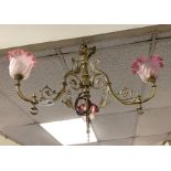 VICTORIAN GASOLAIRE THREE BRANCH CHANDELIER A/F