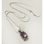 LARGE KUNZITE GEMSTONE PENDANT WITH SILVER CHAIN